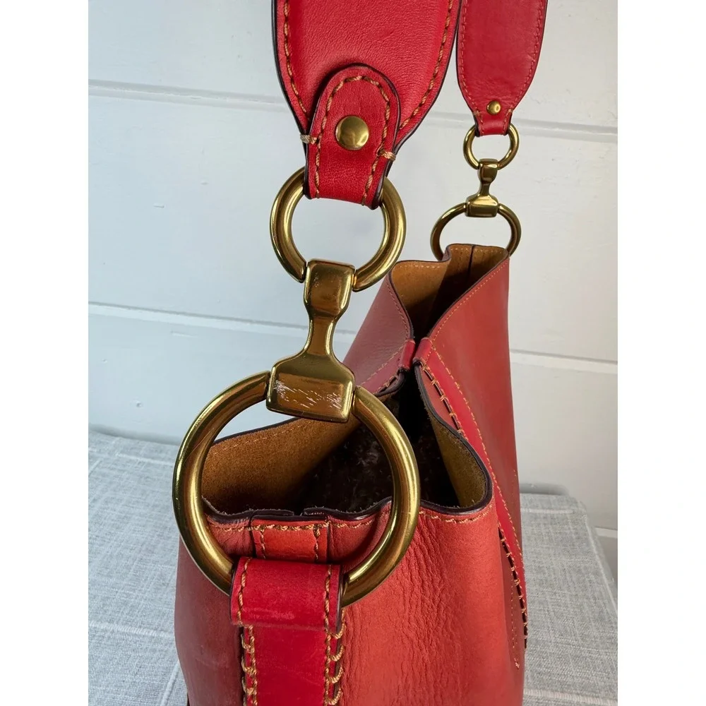 FRYE Ilana‎ Red Color Block Bucket Hobo Bag Purse RARE Boho Western